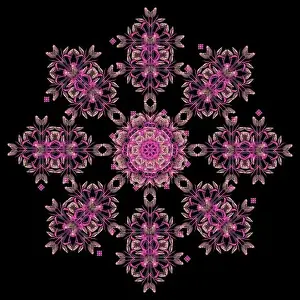 Fine art floral decorative and symmetrical fractal color pattern made from macros of light brown bright pink tulips