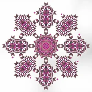 Fine art floral decorative and symmetrical fractal color pattern made from macros of light brown bright pink tulips