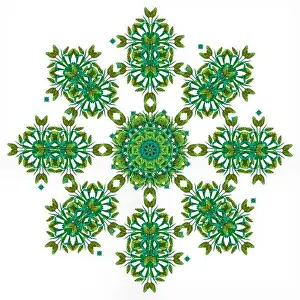 Fine art floral decorative and symmetrical fractal color pattern made from macros of yellow bright green tulips