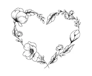 Mothers Day Prints: Fine line heart art isolated on white