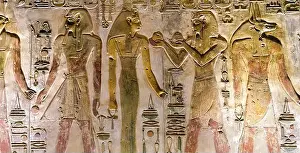 Ancient Egyptian Culture Prints: Finely painted figures of King Seti I with various Gods from the right wall of the hall of Beauties in KV17