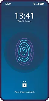 Biometric Prints: Fingerprint lock app smartphone interface vector template