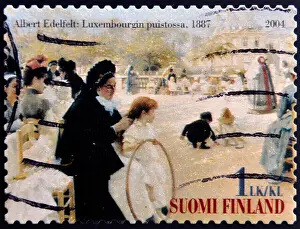 Finland Prints: FINLAND - CIRCA 2004: stamp printed in Finland shows women in Luxembourg Garden