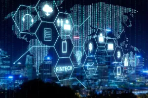 Transaction Prints: Fintech icon and internet of things with matrix code background