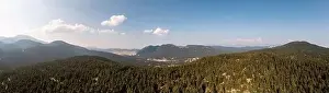 Boeotia Prints: Fir forest landscape Parnassos Mountain wide panorama aerial drone view