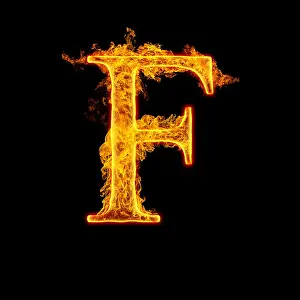 Ignite Prints: Fire alphabet letter F isolated on black background