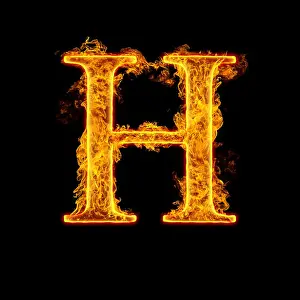 Ignite Prints: Fire alphabet letter H isolated on black background