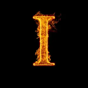 Ignite Prints: Fire alphabet letter I isolated on black background