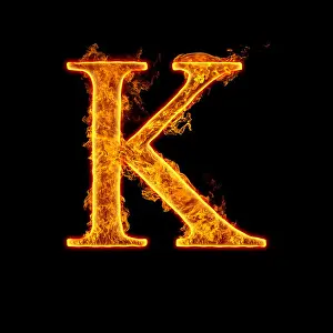 Ignite Prints: Fire alphabet letter K isolated on black background