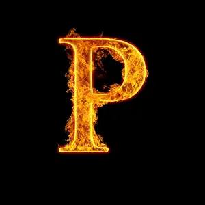 Ignite Prints: Fire alphabet letter P isolated on black background