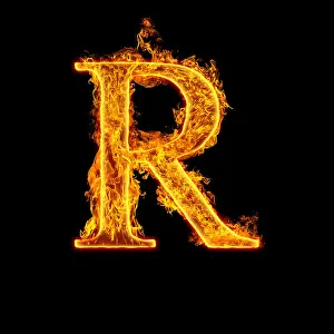 Ignite Prints: Fire alphabet letter R isolated on black background