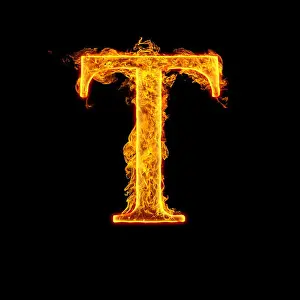 Ignite Prints: Fire alphabet letter T isolated on black background