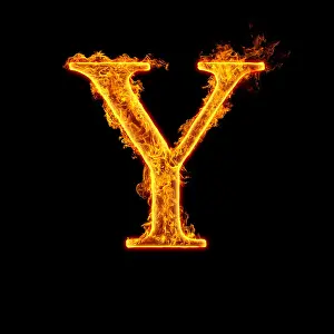 Ignite Prints: Fire alphabet letter Y isolated on black background