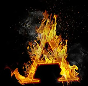 Ignite Prints: A as a fire letter isolated on a black. A as a fire letter