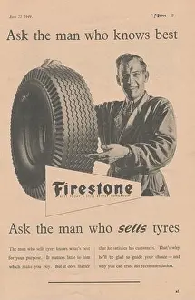 Magazine Advert Prints: Firestone tyres old vintage advertisement from a UK car magazine