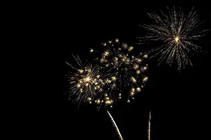 Fireworks Prints: Fireworks lighting up the night sky. Pyrotechnics, abstract