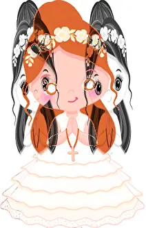 First Communion for Girl. Vector 1st Communion for Cute Little Girl