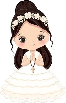 Confirmation Prints: First Communion for Girl. Vector 1st Communion for Cute Little Girl