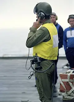 Sailors Prints: First Gulf War: 20th March 1991 An aircraft handler on the aft flight deck of RFA Sir Galahad (L3005)