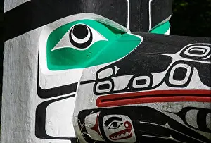 Lively Prints: First Nations totem poles representing craftsmanship and unique culture of indigenous people