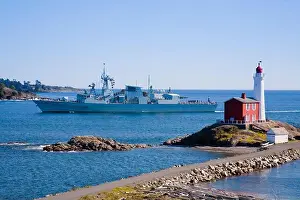 Naval Base Prints: Fisgard Lighthouse with Canadaina Navy destroyer near Fort Rod Hill