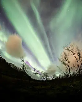 Curtains Prints: Fish eye lens Aurora borealis or northern lights
