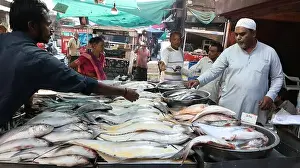 Gujarat Prints: Fish market at Lal Darwaja bazaar in the old city of Ahmedabad, Gujarat, India