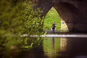 Angling Prints: Fisherman at Bridge over the River Coquet, Paperhaugh near Rothbury, Northumberland