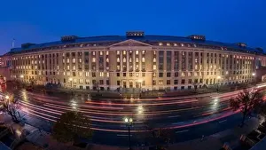 Long Exposure Prints: Fisheye view of the U.S. Department of Agriculture South Building on Independence Avenue at night November 26