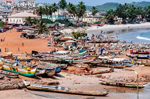 Ghana Prints: Fishing boats on Elmina beach, Ghana