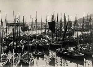Century City Prints: Fishing boats tied up at the quay, Mousehole, Cornwall