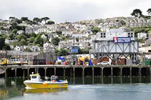 English Channel Prints: No fishing sell out anti-Brexit banner, Newlyn harbour, Cornwall, UK. August 2018