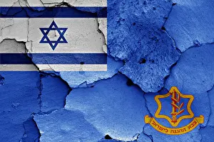 Israeli Prints: flag of Israel Defense Forces painted on cracked wall