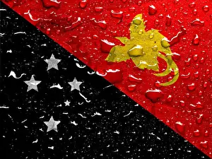 Rainy Weather Prints: flag of Papaua New Guinea with rain drops