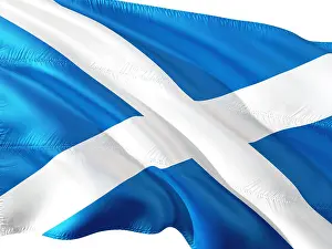 Citizenship Prints: Flag of Scotland waving in the wind, isolated white background