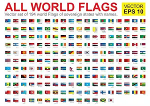 The flags of all countries of the world, all sovereign states recognized by UN, vector image
