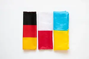 Satin Prints: Three flags of Germany and Ukraine and Poland on white as a background