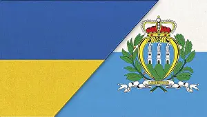 Eastern European Prints: Flags of Ukraine and San Marino - 3D illustration