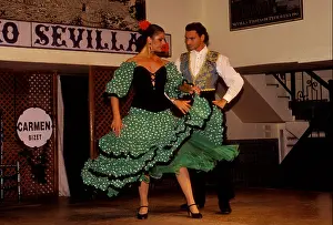Room For Copy Prints: Flamenco dancers, El Patio Sevillano, Seville, Seville Province, Spain