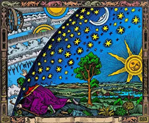 Sun Moon Prints: Flammarion Woodcut of the Discovery of the Heavenly Spheres