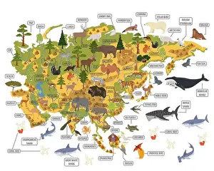 Reindeer Prints: Flat Asian flora and fauna map constructor elements