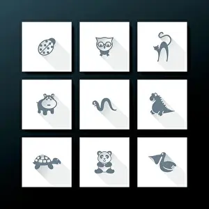 Hippopotamus Prints: Flat baby toy icon set - vector illustration