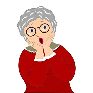Grandma Prints: Flat drawing of a surprised expression on the grandmother's face