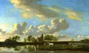 Masters Prints: Flat River Landscape. Unknown date 268 Adriaen van de Velde - Platte Rivierlandschap