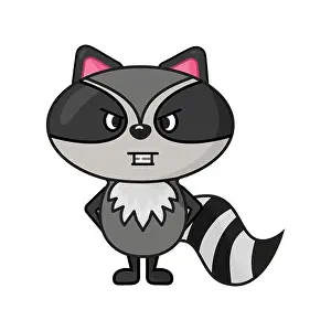 Begging Prints: flat style funny angry raccoon character design