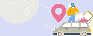 Positioning Prints: Flat vector concept operation hand drawn illustration of people taking a taxi