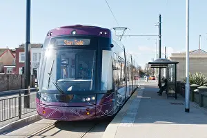 Fleetwood - Lancashire, England with a Blackpool tram waiting to depart