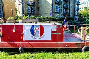 Houseboat Prints: The Floating Boulangerie (Boulangerie Flottante) - French bakery on a barge moored on Regents Canal near Victoria Park