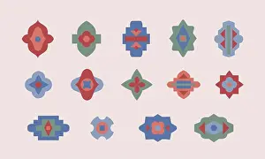 Arabesque Prints: Floral mosaic oriental style simple geometric shapes