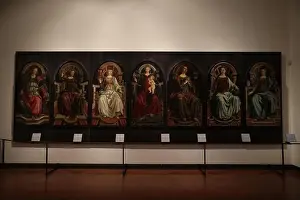 Gallery Prints: Florence, Italy - February 8, 2024: Famous «Seven Virtues» by Sandro Botticelli at Uffizi gallery
